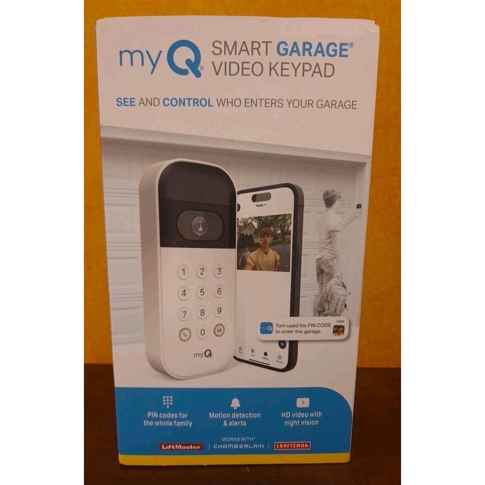 MyQ Smart Garage Door Keypad 1080p HD Video Live, Wireless App Control, White